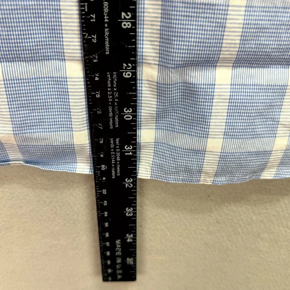 Banana Republic Dress Shirt Mens 17/17.5 Blue‎ White Plaid Non-Iron Classic Fit